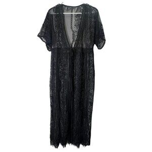 Black Maxi Lace Sheer Beach Swim Coverup Women's Size M